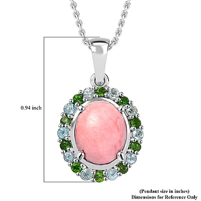 Karis Oregon Peach Opal and Multi Gemstone 2.35 ctw Blooming Pendant in Platinum Bond with Stainless Steel Necklace 20 Inches
