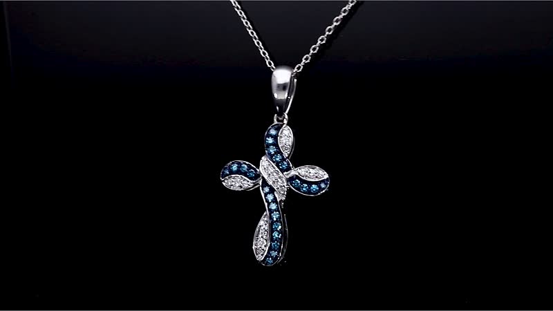Venice Blue Diamond I1-I2 and Diamond 0.25 ctw Infinity Cross Pendant Necklace in Rhodium Over Sterling Silver 20 inches