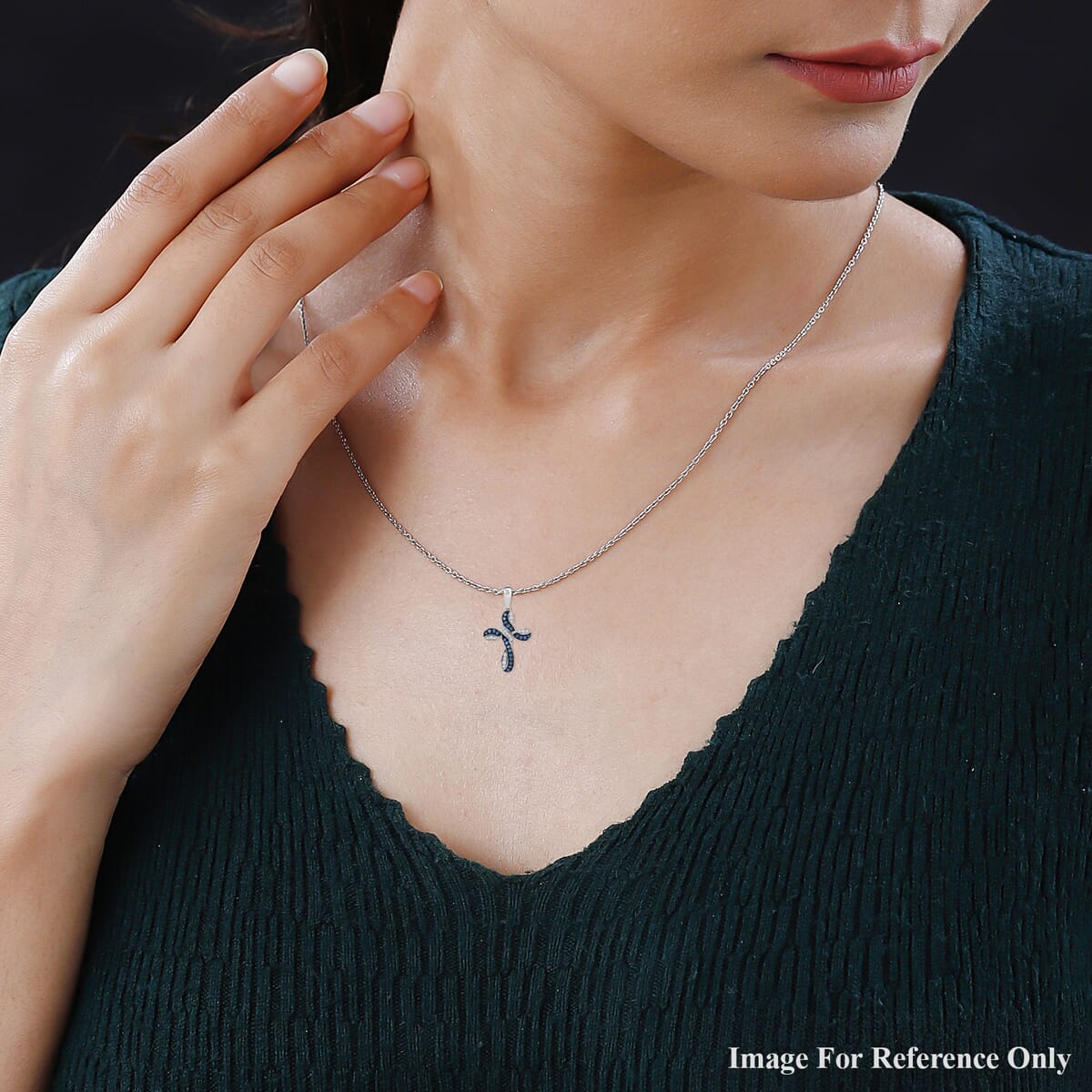Venice Blue Diamond I1-I2 and Diamond 0.25 ctw Infinity Cross Pendant Necklace in Rhodium Over Sterling Silver 20 inches image number 1