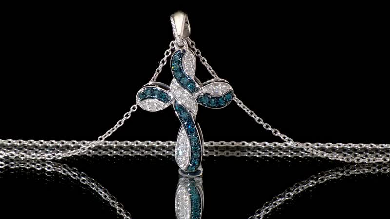 Venice Blue Diamond I1-I2 and Diamond 0.25 ctw Infinity Cross Pendant Necklace in Rhodium Over Sterling Silver 20 inches
