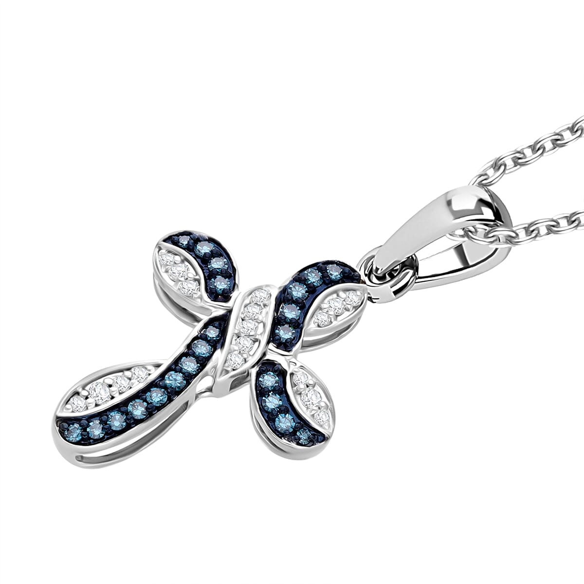 Venice Blue Diamond I1-I2 and Diamond 0.25 ctw Infinity Cross Pendant Necklace in Rhodium Over Sterling Silver 20 inches image number 2