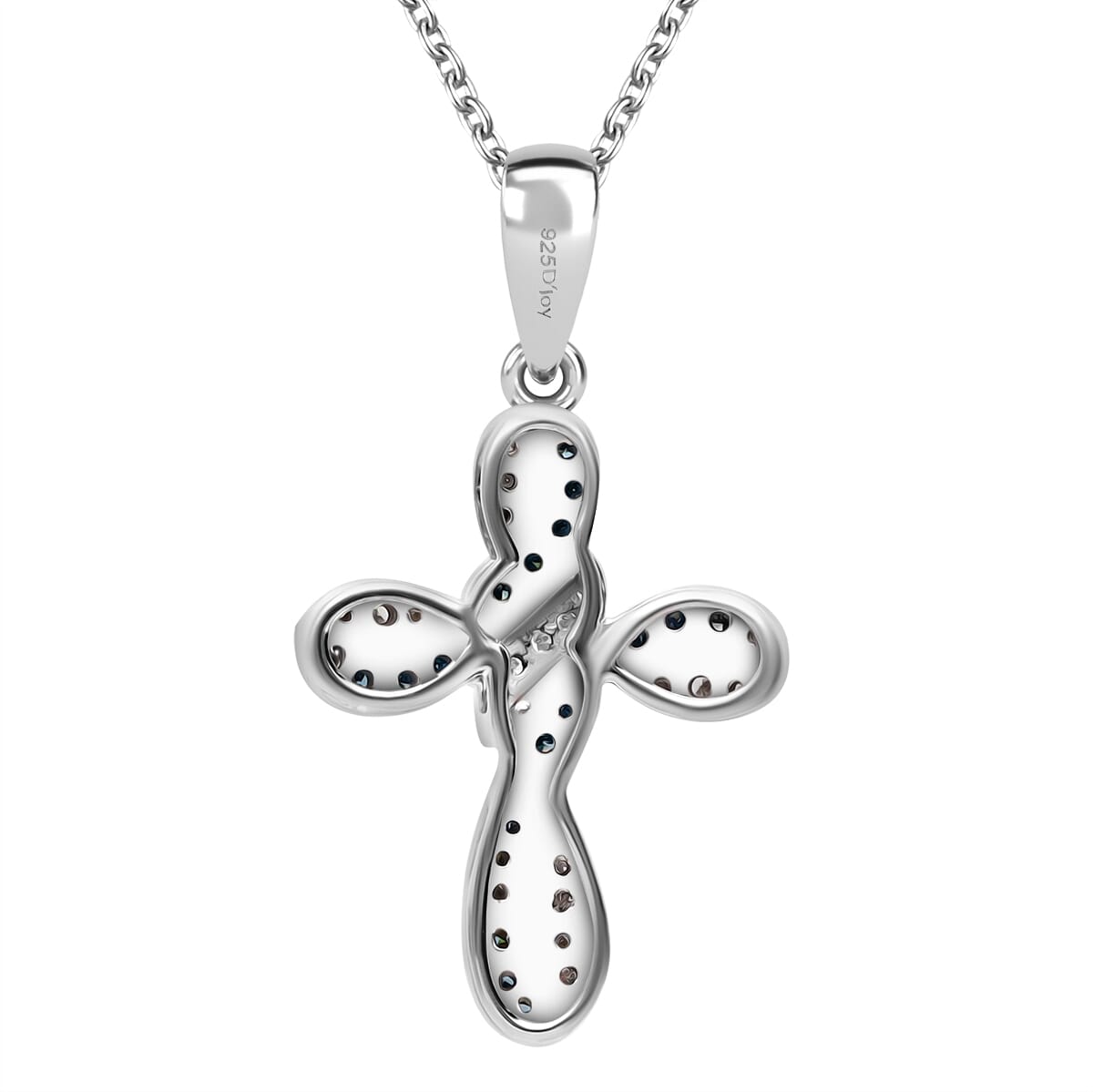 Venice Blue Diamond I1-I2 and Diamond 0.25 ctw Infinity Cross Pendant Necklace in Rhodium Over Sterling Silver 20 inches image number 3