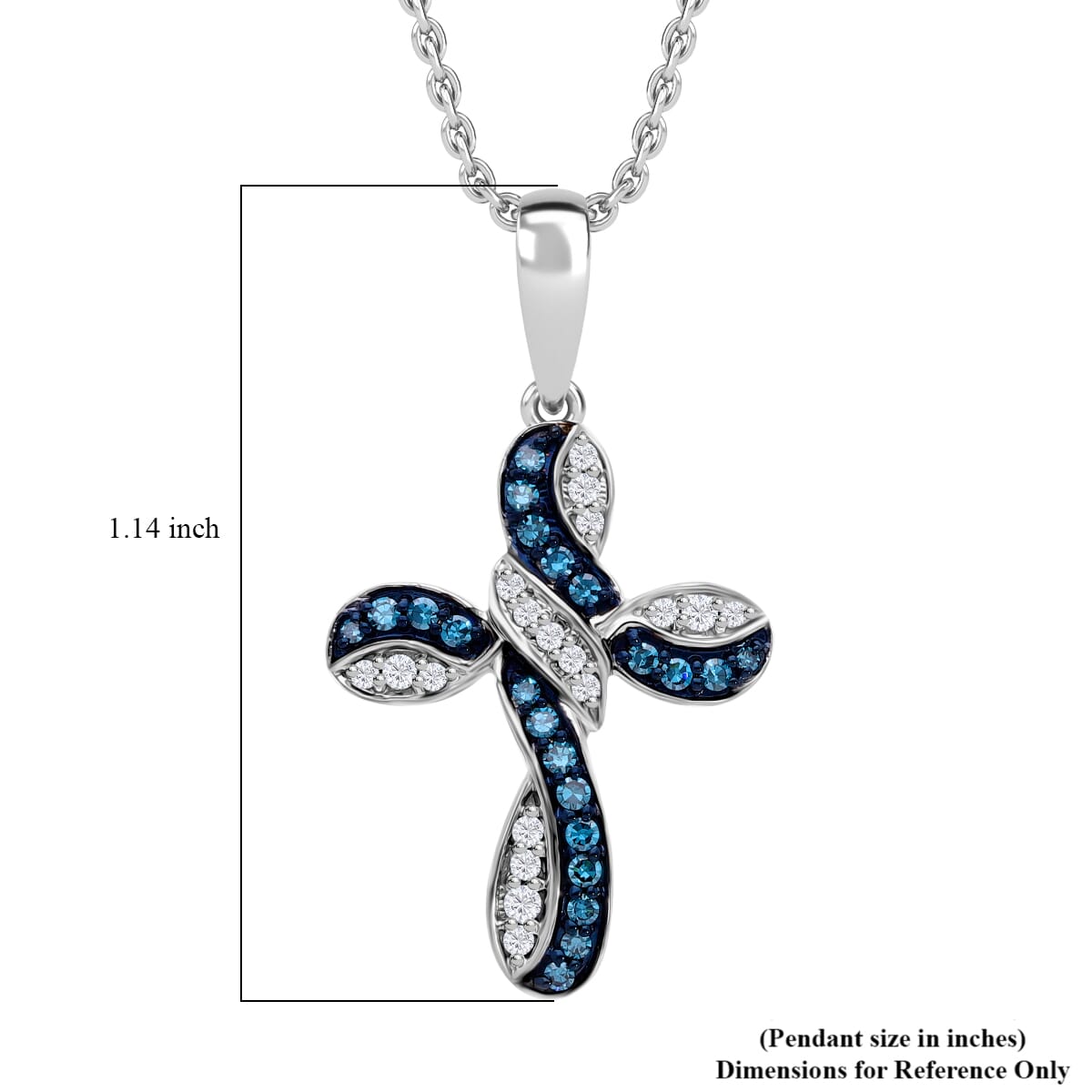 Venice Blue Diamond I1-I2 and Diamond 0.25 ctw Infinity Cross Pendant Necklace in Rhodium Over Sterling Silver 20 inches image number 4