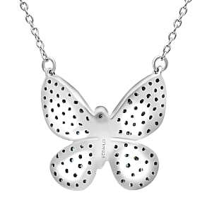 Venice Blue Diamond I1-I2 and Diamond 0.50 ctw Butterfly Pendant Necklace in Rhodium Over Sterling Silver 20 Inches
