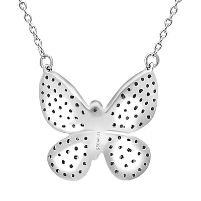 Venice Blue Diamond I1-I2 and Diamond 0.50 ctw Butterfly Pendant Necklace in Rhodium Over Sterling Silver 20 Inches