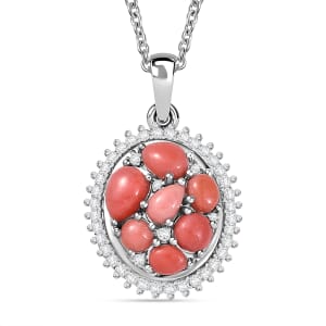 Karis Oregon Peach Opal and White Zircon 1.50 ctw Floral Pendant in Platinum Bond with Stainless Steel Necklace 20 Inches