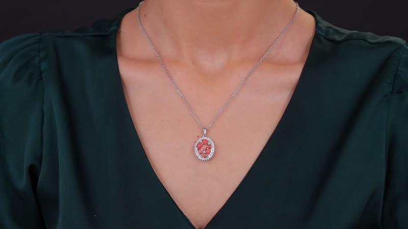 Karis Oregon Peach Opal and White Zircon 1.50 ctw Blooming Pendant in Platinum Bond with Stainless Steel Necklace 20 Inches
