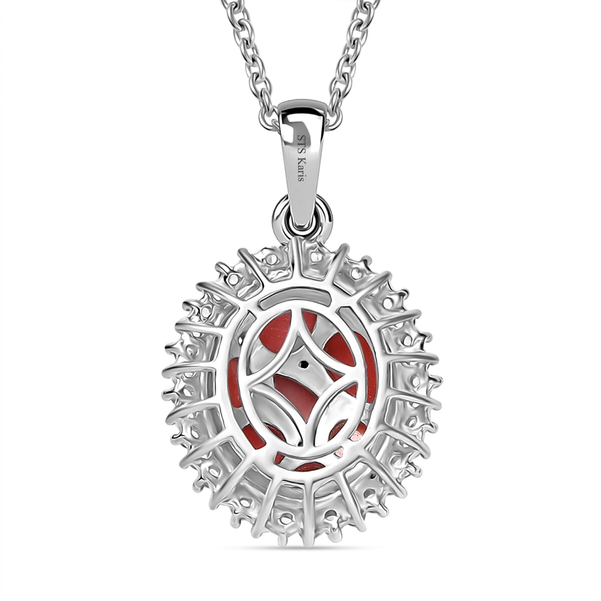 Karis Oregon Peach Opal and White Zircon 1.50 ctw Floral Pendant in Platinum Bond with Stainless Steel Necklace 20 Inches image number 4