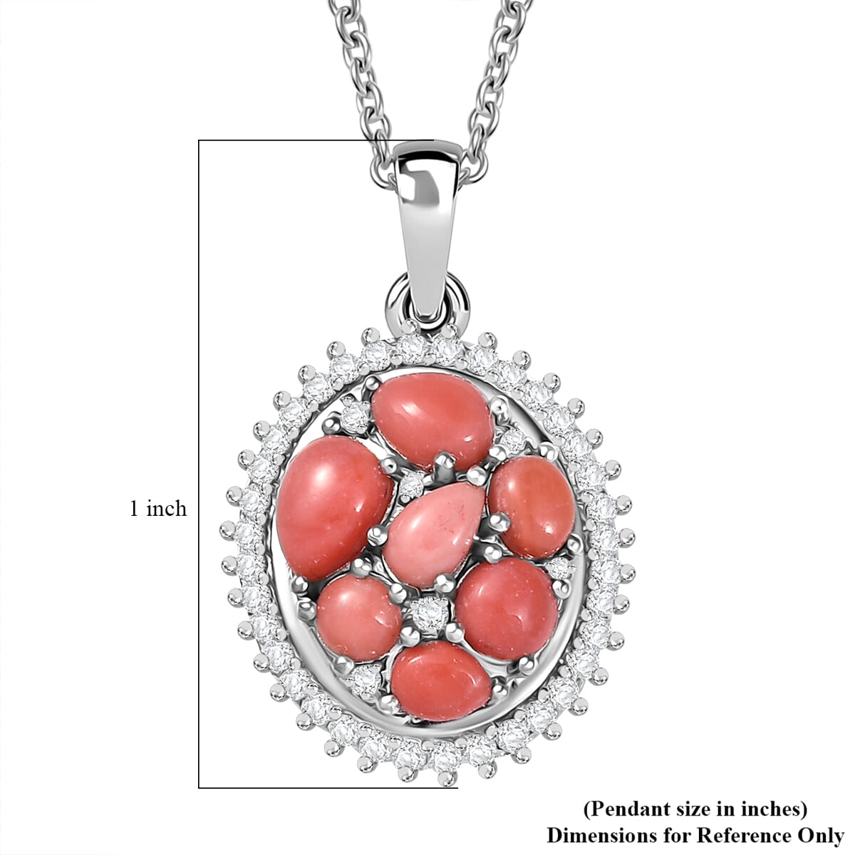 Karis Oregon Peach Opal and White Zircon 1.50 ctw Floral Pendant in Platinum Bond with Stainless Steel Necklace 20 Inches image number 5