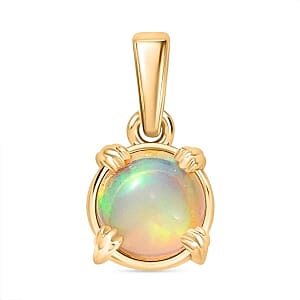 Ethiopian Welo Opal 2.24 ctw Earrings, Ring (Size 9.0) and Pendant in 18K YG Plated with Stainless Steel Necklace (20 Inches)