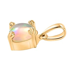 Ethiopian Welo Opal 2.24 ctw Earrings, Ring (Size 9.0) and Pendant in 18K YG Plated with Stainless Steel Necklace (20 Inches)