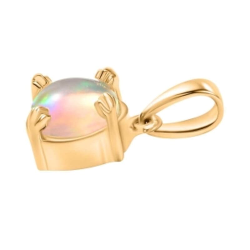 Ethiopian Welo Opal 2.24 ctw Earrings, Ring (Size 9.0) and Pendant in 18K YG Plated with Stainless Steel Necklace (20 Inches)