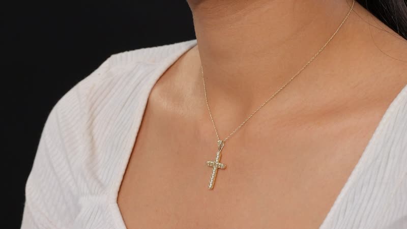 Mirage Collection Cross Pendant Necklace in 10K Yellow Gold 18 Inches 1.7 Grams