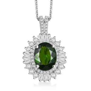 Chrome Diopside and Moissanite 3.60 ctw Starburst Pendant Necklace in Rhodium Over Sterling Silver 20 Inches