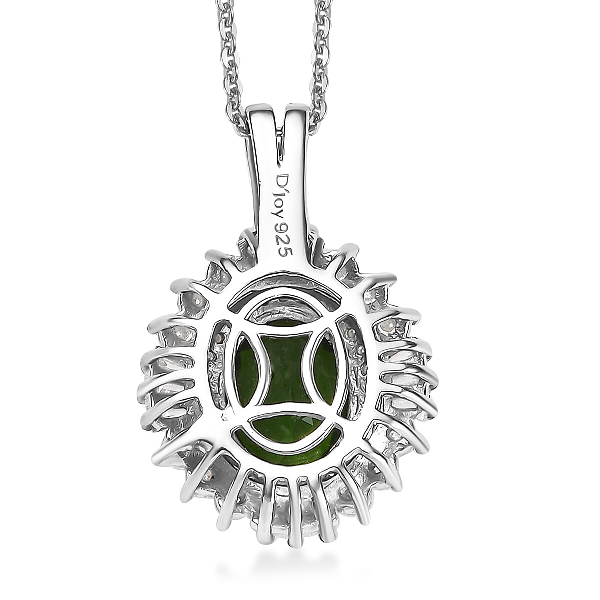 Chrome Diopside and Moissanite 3.60 ctw Starburst Pendant Necklace in Rhodium Over Sterling Silver 20 Inches