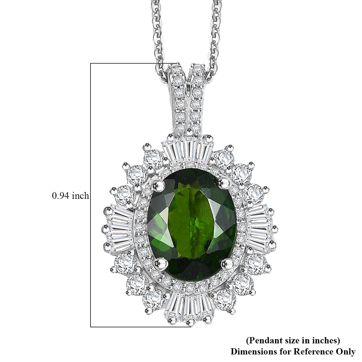 Chrome Diopside and Moissanite 3.60 ctw Starburst Pendant Necklace in Rhodium Over Sterling Silver 20 Inches
