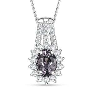 Lavender Spinel and Moissanite 1.30 ctw Classic Halo Pendant Necklace in Rhodium Over Sterling Silver 20 Inches