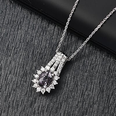 Royal Lavender Spinel and Moissanite 1.30 ctw Classic Halo Pendant Necklace in Rhodium Over Sterling Silver 20 Inches