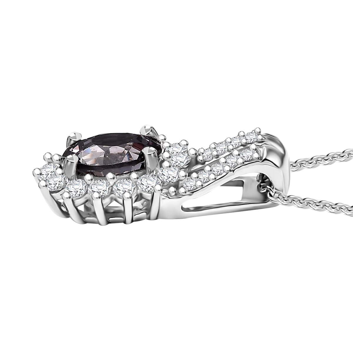 Lavender Spinel and Moissanite 1.30 ctw Classic Halo Pendant Necklace in Rhodium Over Sterling Silver 20 Inches image number 3