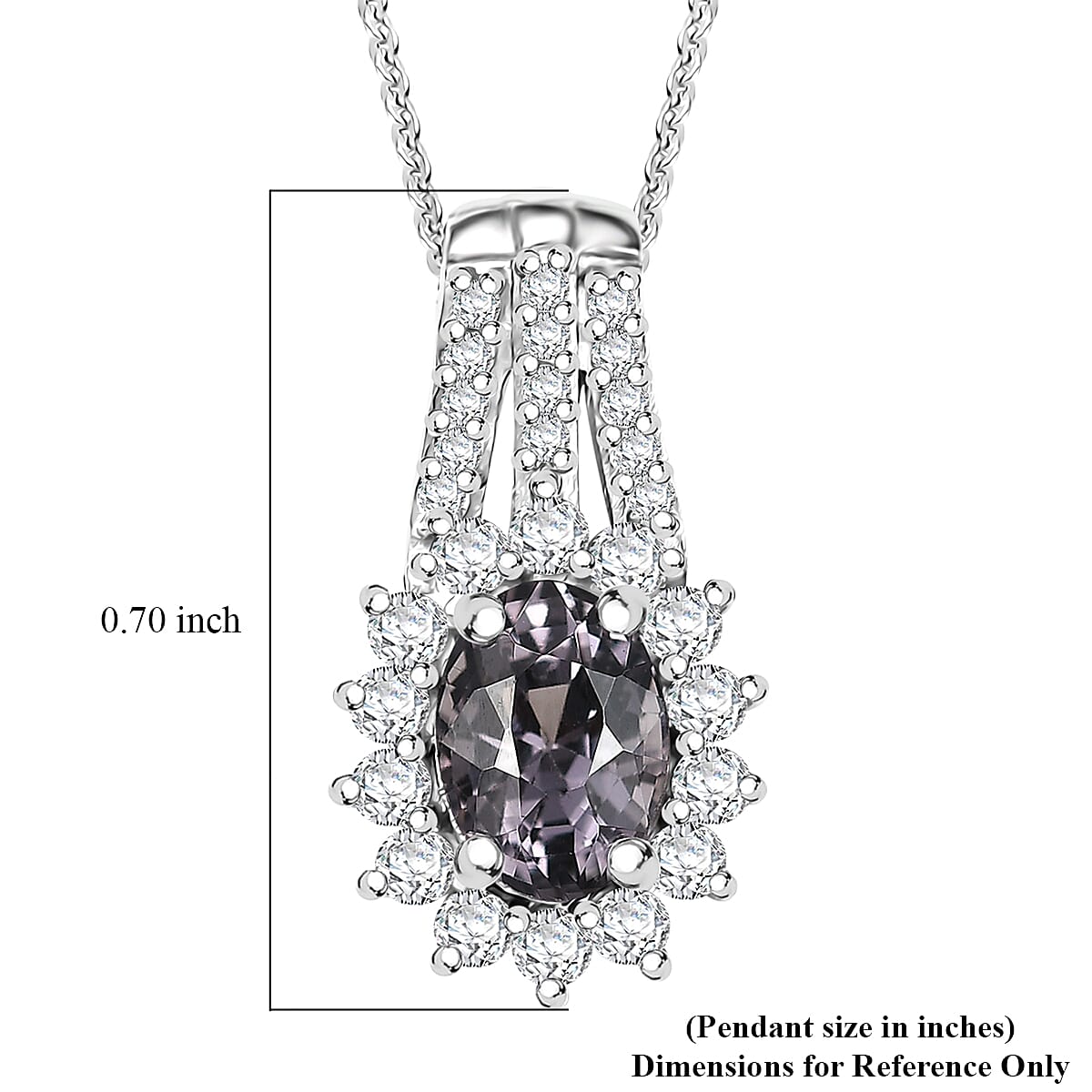 Royal Lavender Spinel and Moissanite 1.30 ctw Classic Halo Pendant Necklace in Rhodium Over Sterling Silver 20 Inches
