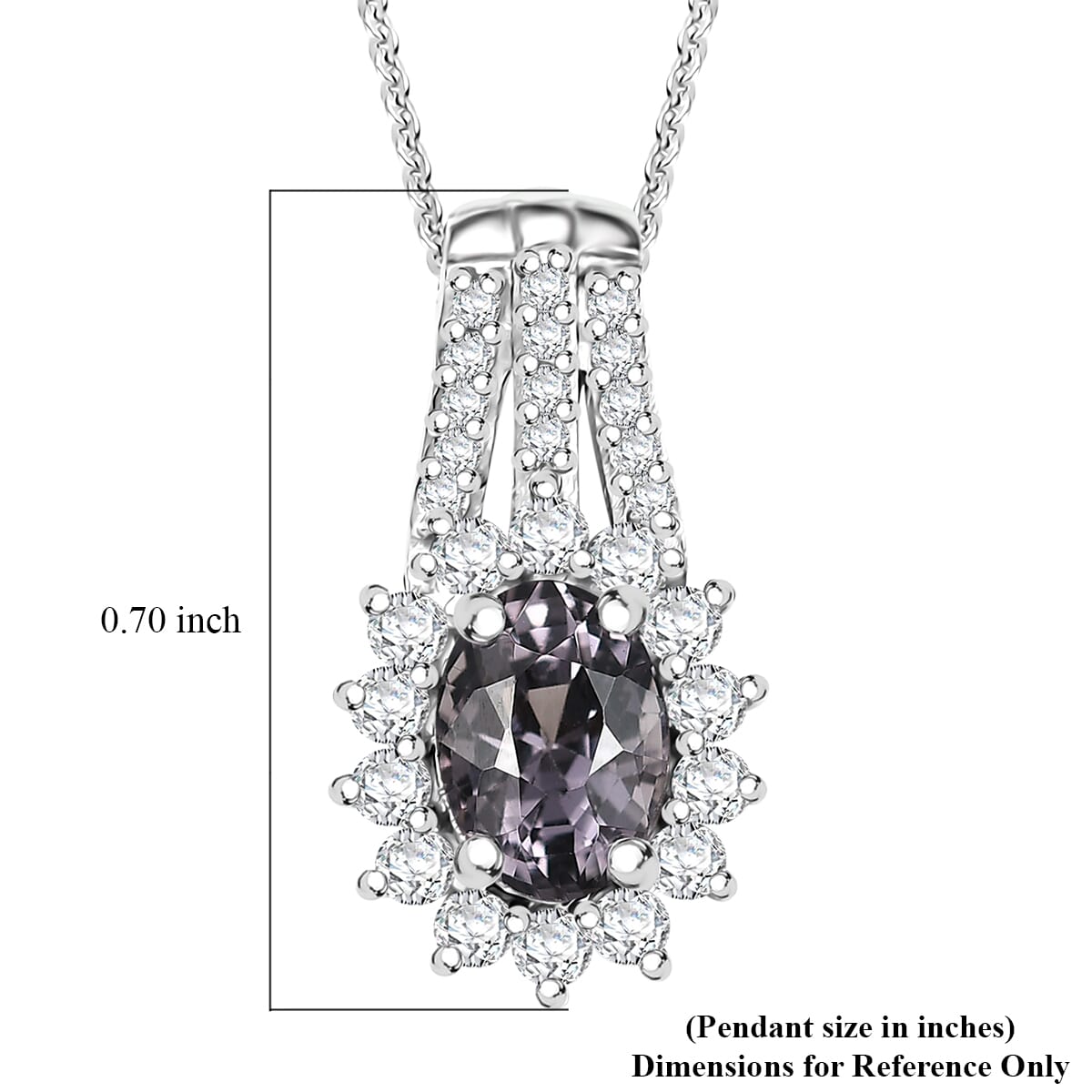 Lavender Spinel and Moissanite 1.30 ctw Classic Halo Pendant Necklace in Rhodium Over Sterling Silver 20 Inches image number 5