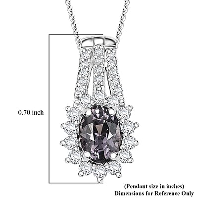 Royal Lavender Spinel and Moissanite 1.30 ctw Classic Halo Pendant Necklace in Rhodium Over Sterling Silver 20 Inches