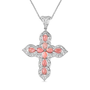 Karis Oregon Peach Opal 2.80 ctw Cross Pendant in Platinum Bond with Stainless Steel Necklace 20 Inches