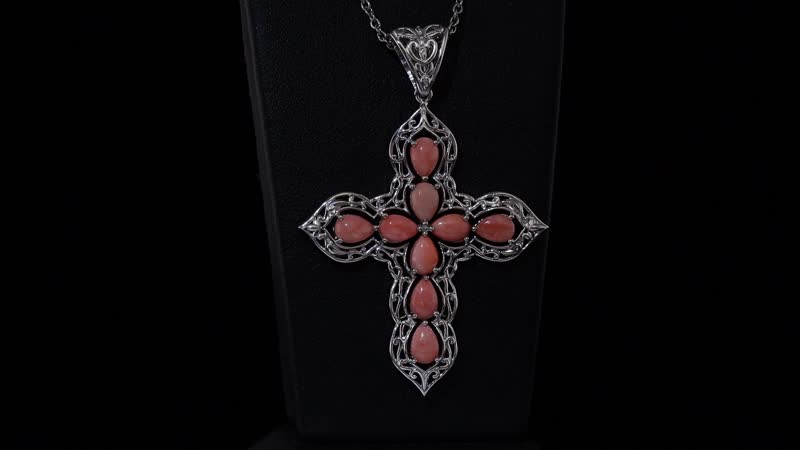 Karis Oregon Peach Opal 2.80 ctw Cross Pendant in Platinum Bond with Stainless Steel Necklace 20 Inches