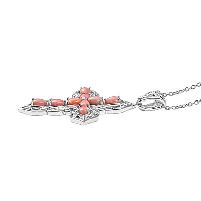 Karis Oregon Peach Opal 2.80 ctw Cross Pendant in Platinum Bond with Stainless Steel Necklace 20 Inches