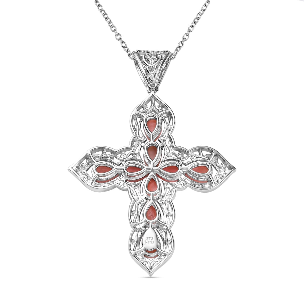 Karis Oregon Peach Opal 2.80 ctw Cross Pendant in Platinum Bond with Stainless Steel Necklace 20 Inches image number 4