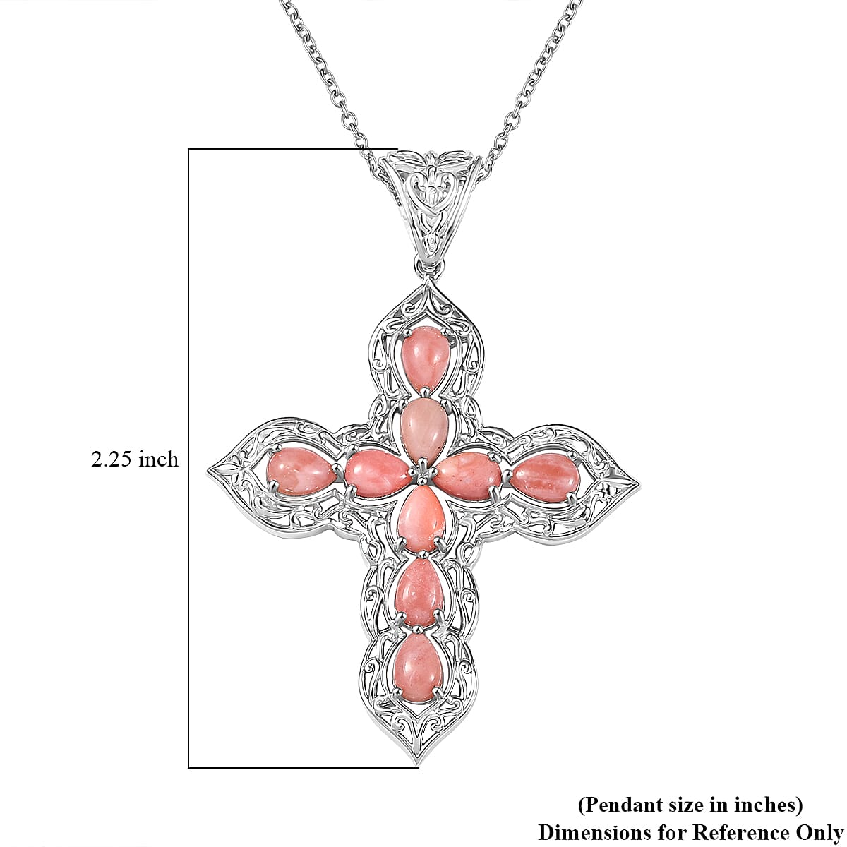 Karis Oregon Peach Opal 2.80 ctw Cross Pendant in Platinum Bond with Stainless Steel Necklace 20 Inches