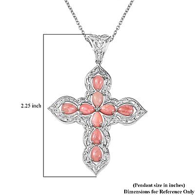 Karis Oregon Peach Opal 2.80 ctw Cross Pendant in Platinum Bond with Stainless Steel Necklace 20 Inches