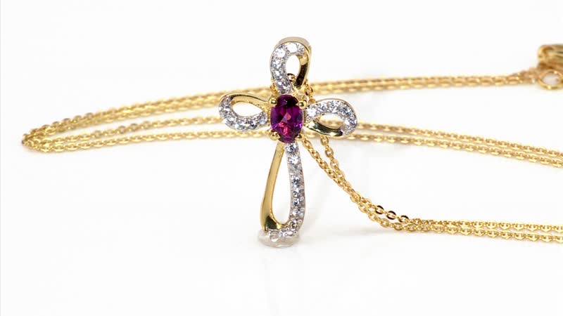 AAA Radiant Ember Garnet and White Zircon 0.80 ctw Imperial Cross Pendant Necklace in 18K Vermeil Yellow Gold Over Sterling Silver 20 Inches