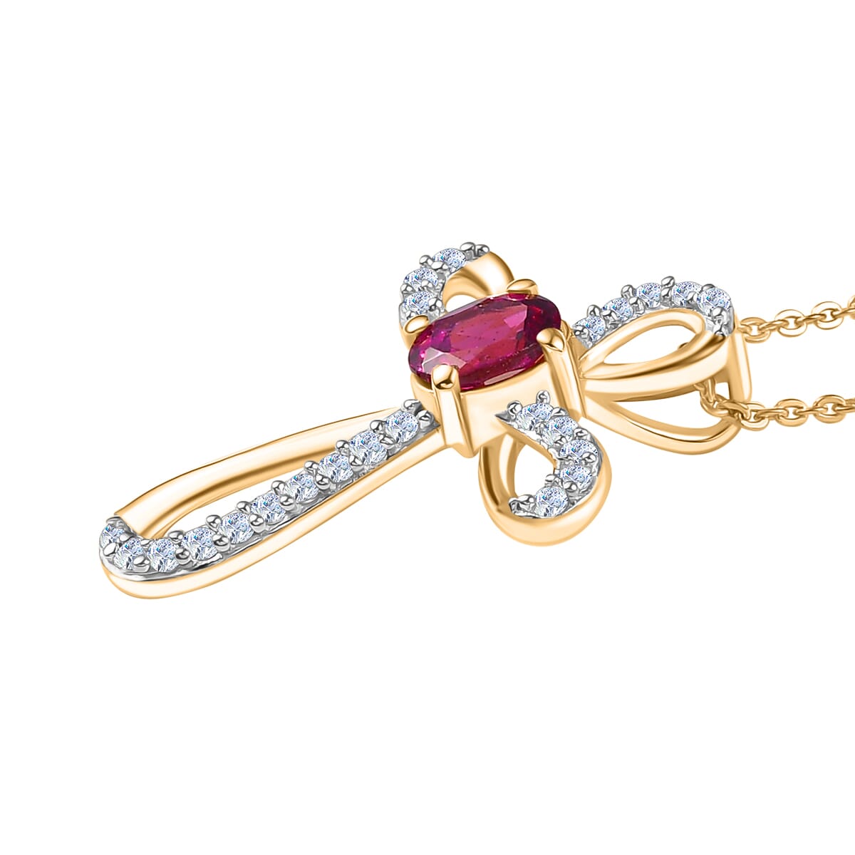 AAA Radiant Ember Garnet and White Zircon 0.80 ctw Imperial Cross Pendant Necklace in 18K Vermeil Yellow Gold Over Sterling Silver 20 Inches image number 3