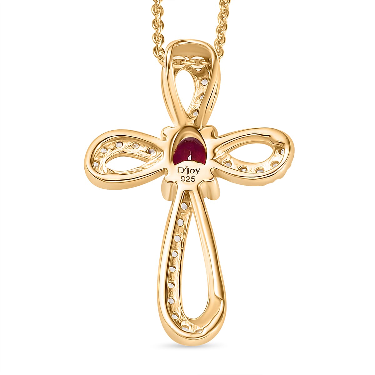 AAA Radiant Ember Garnet and White Zircon 0.80 ctw Imperial Cross Pendant Necklace in 18K Vermeil Yellow Gold Over Sterling Silver 20 Inches