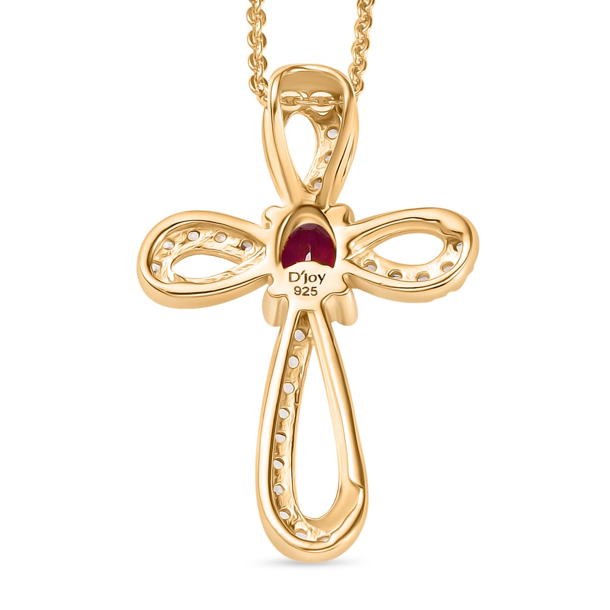 AAA Radiant Ember Garnet and White Zircon 0.80 ctw Imperial Cross Pendant Necklace in 18K Vermeil Yellow Gold Over Sterling Silver 20 Inches image number 4