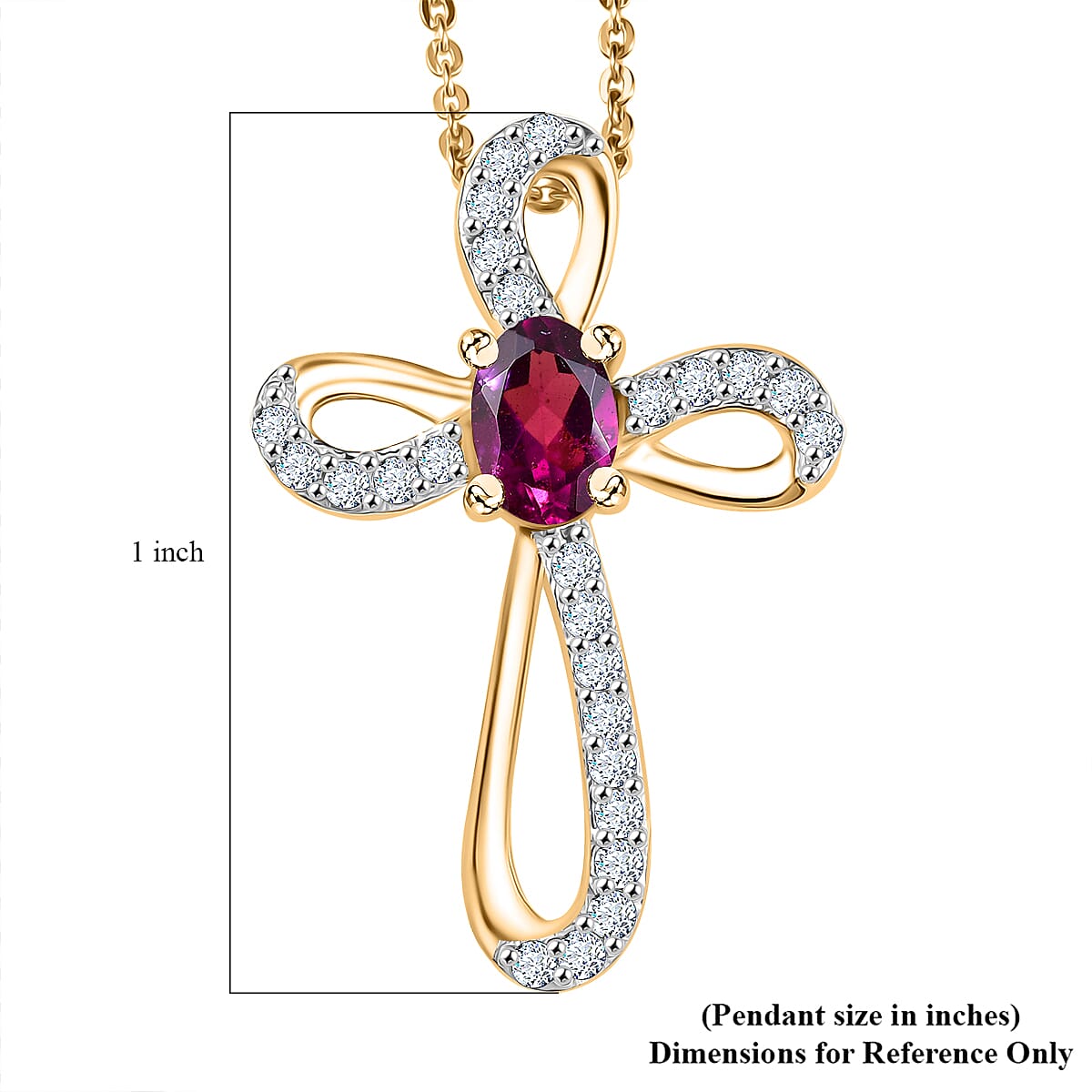 AAA Radiant Ember Garnet and White Zircon 0.80 ctw Imperial Cross Pendant Necklace in 18K Vermeil Yellow Gold Over Sterling Silver 20 Inches