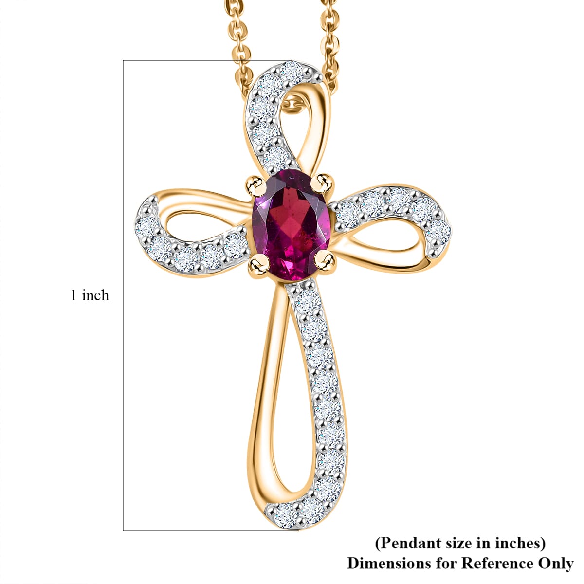 AAA Radiant Ember Garnet and White Zircon 0.80 ctw Imperial Cross Pendant Necklace in 18K Vermeil Yellow Gold Over Sterling Silver 20 Inches image number 6