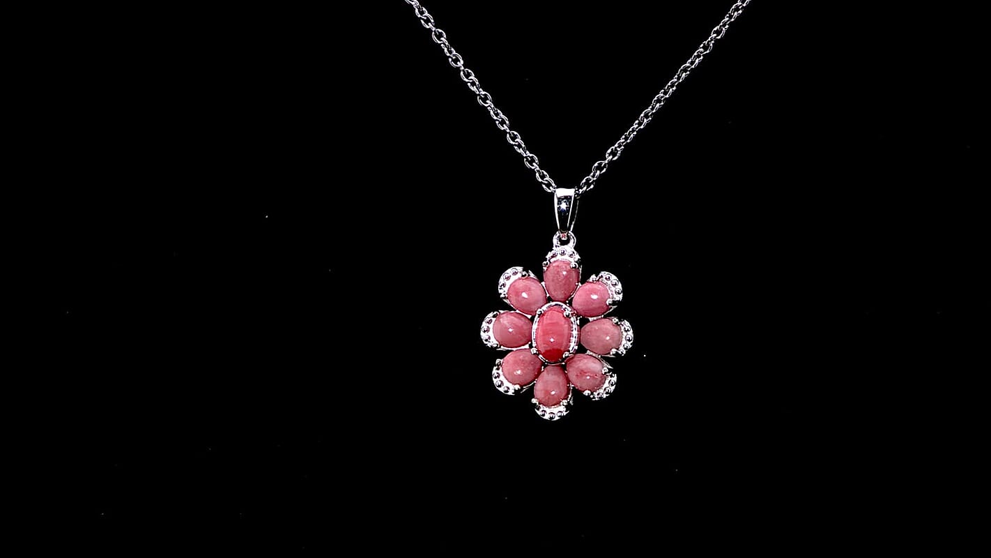 D'Joy Oregon Peach Opal 2.75 ctw Floral Pendant in Platinum Over Sterling Silver with Stainless Steel Necklace (20 Inches)