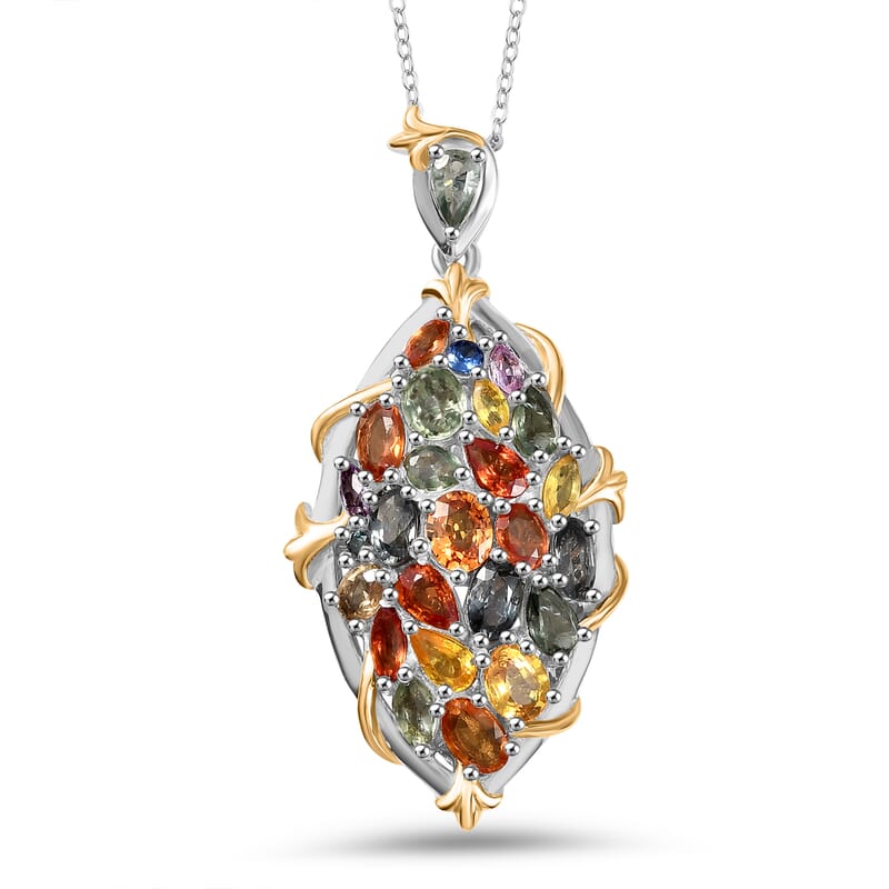 Multi Sapphire 6.71 ctw Pendant Necklace in Rhodium Over Sterling Silver 20 Inches