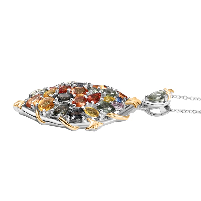 Multi Sapphire 6.71 ctw Pendant Necklace in Rhodium Over Sterling Silver 20 Inches