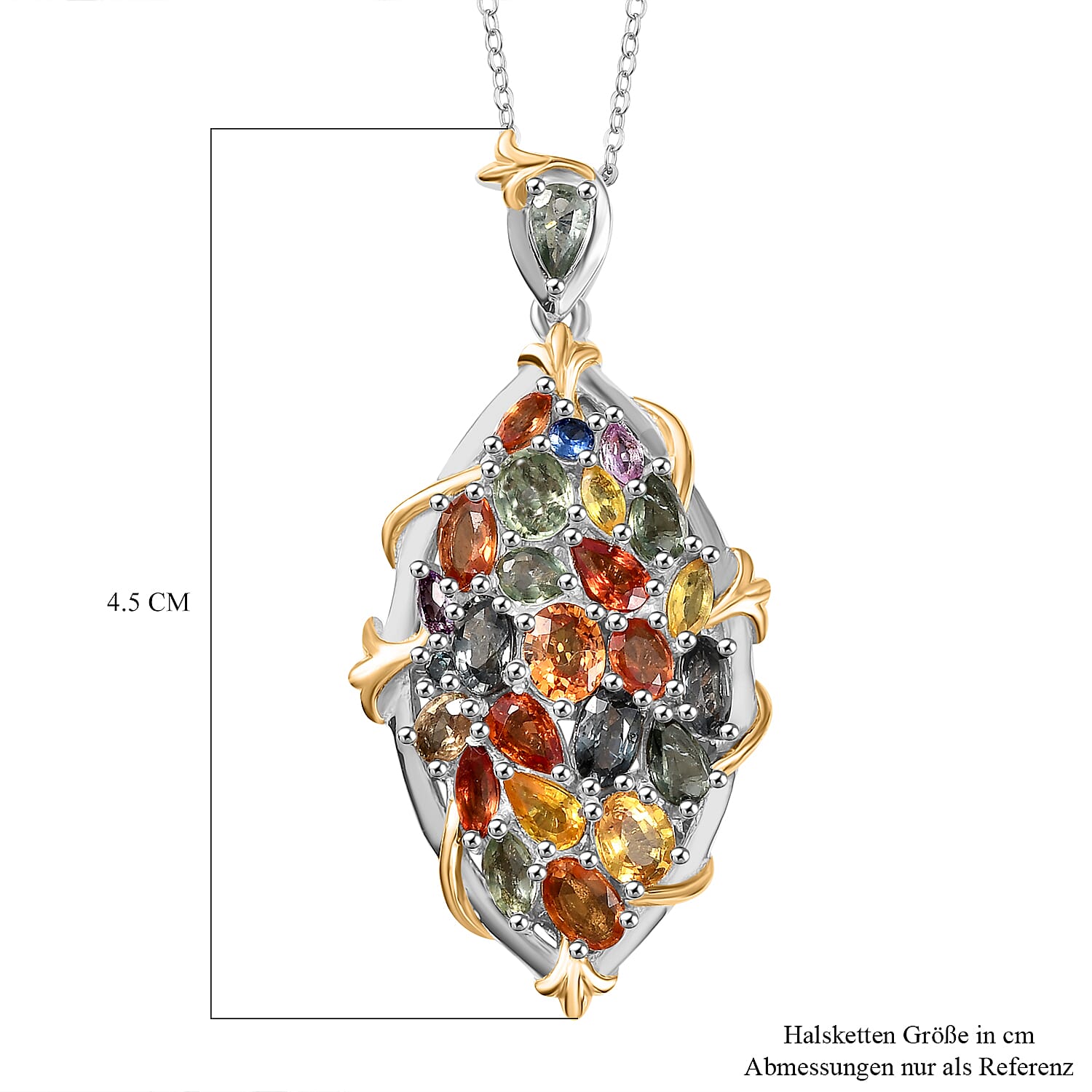 Multi Sapphire 6.71 ctw Pendant Necklace in Rhodium Over Sterling Silver 20 Inches