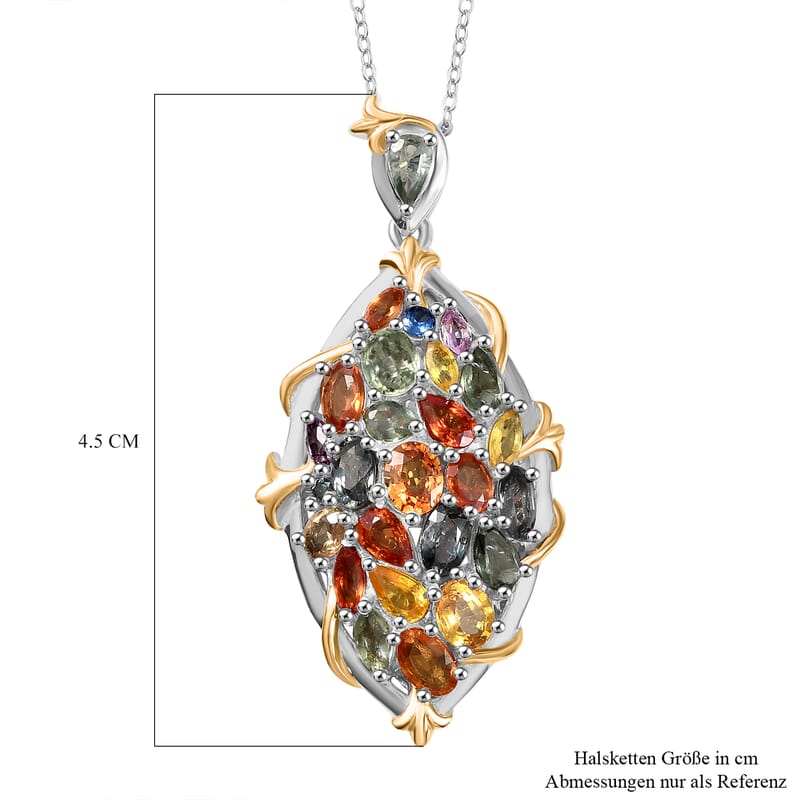 Multi Sapphire 6.71 ctw Pendant Necklace in Rhodium Over Sterling Silver 20 Inches