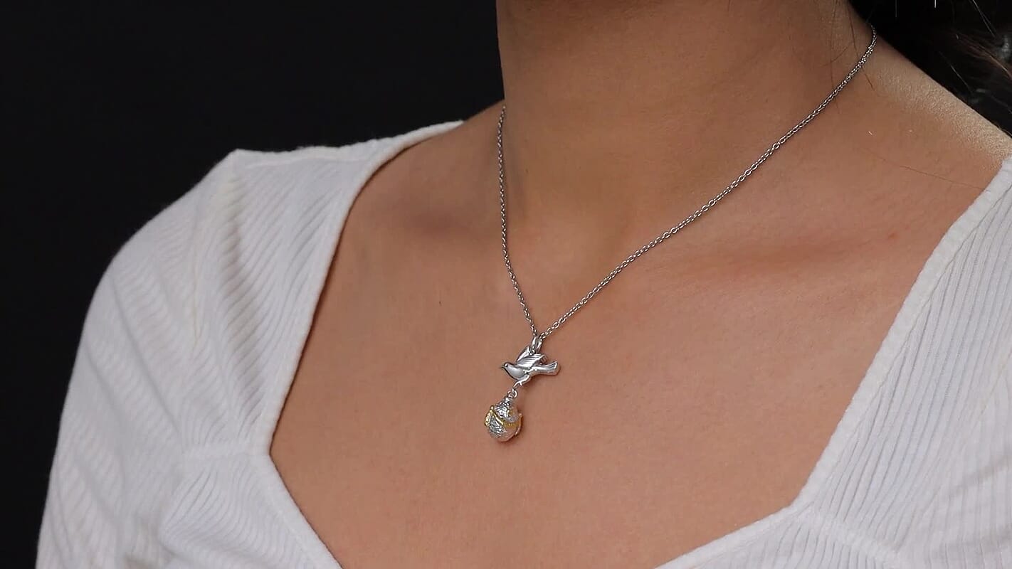 14K YG and Platinum Over Sterling Silver Pendant with Stainless Steel Necklace 20 Inches