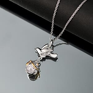 14K YG and Platinum Over Sterling Silver Pendant with Stainless Steel Necklace 20 Inches