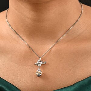 14K YG and Platinum Over Sterling Silver Pendant with Stainless Steel Necklace 20 Inches