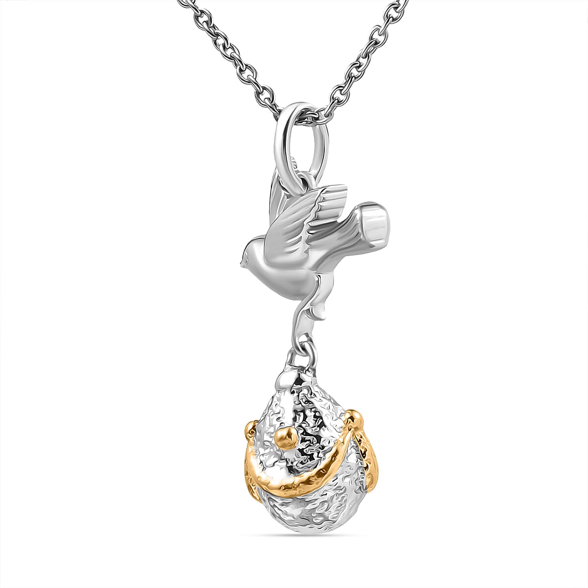 14K YG and Platinum Over Sterling Silver Pendant with Stainless Steel Necklace 20 Inches image number 3
