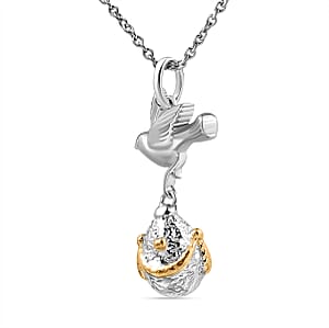 14K YG and Platinum Over Sterling Silver Pendant with Stainless Steel Necklace 20 Inches