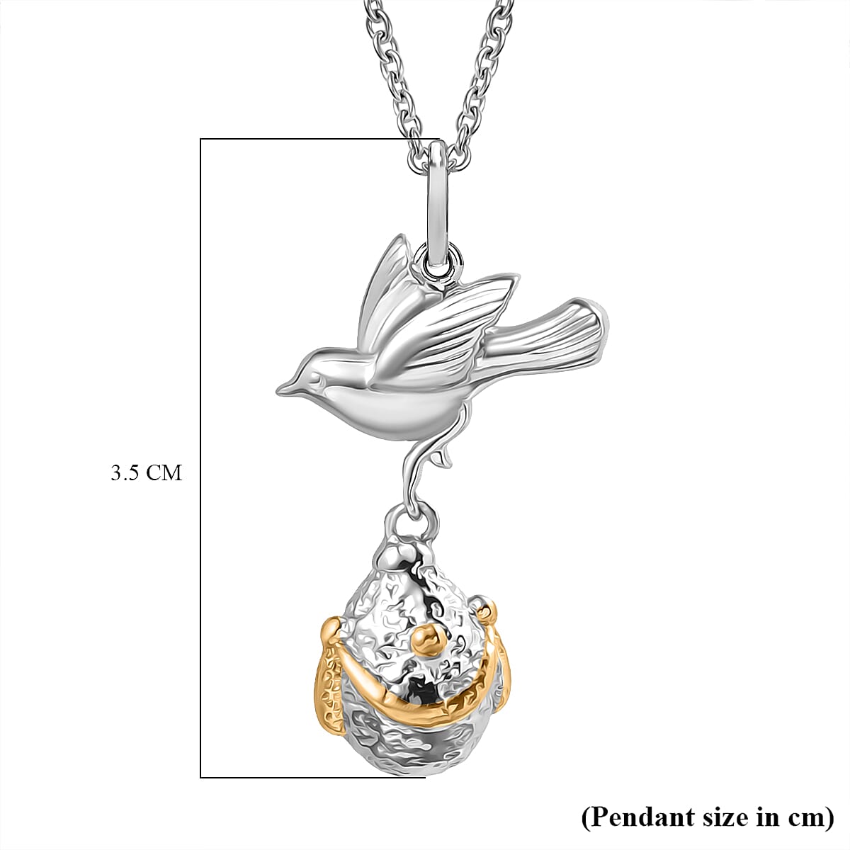 14K YG and Platinum Over Sterling Silver Pendant with Stainless Steel Necklace 20 Inches