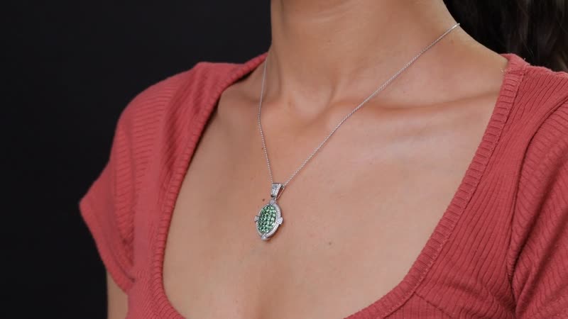 D'Joy Premium Tsavorite Garnet and White Zircon 2.30 ctw Art Deco Pendant Necklace in Rhodium Over Sterling Silver 20 Inches